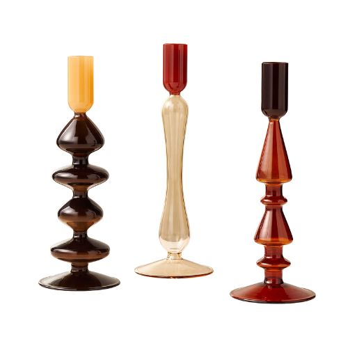 CB2, Kava Warm Toned Glass Taper Candle Holders Set of 3