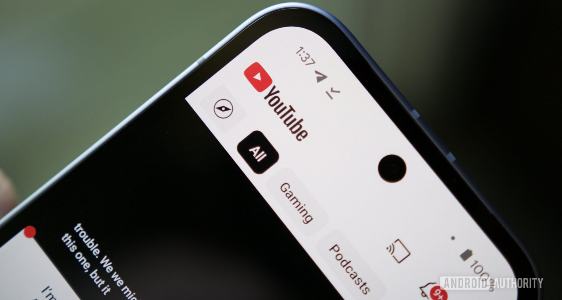 A close-up of the YouTube app running on an Android phone.