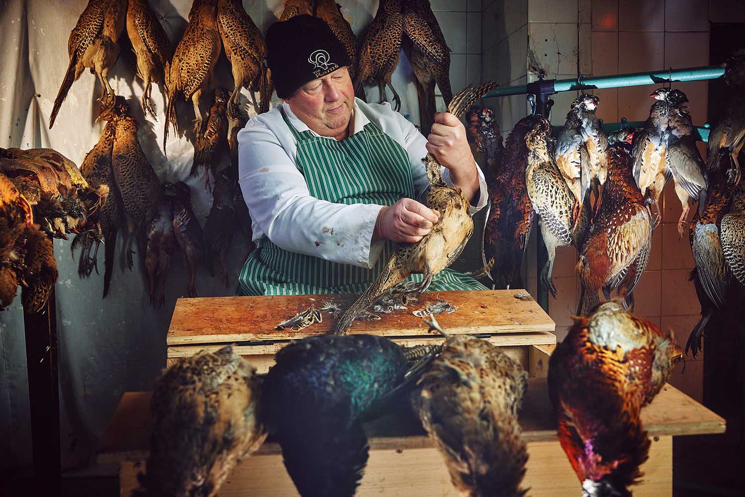 Mick Hulme plucking pheasants for Christmas.
