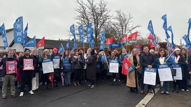 Caredoc workers staging a lunchtime protest at Caredoc HQ in Carlow 