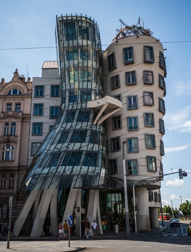 The Dancing House, or Ginger and Fred (Tancici dum), is the nickname given to the Nationale-Nederlanden building on the Rasinovo nabrezi in Prague, Czech Republic. (Photo by: Nano Calvo/VW Pics/Universal Images Group via Getty Images)