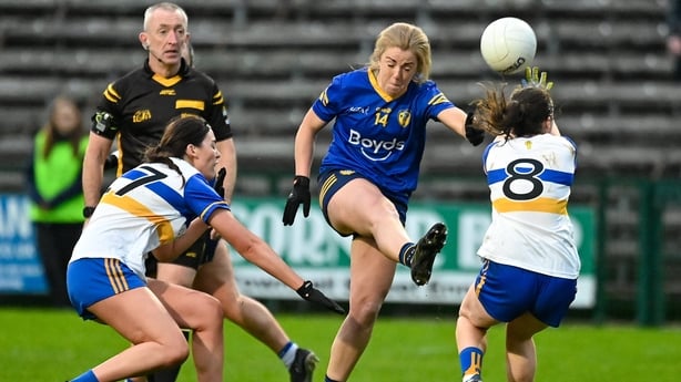 Cathy Carey gets a shot away against Errigal Ciaran in the Ulster club final