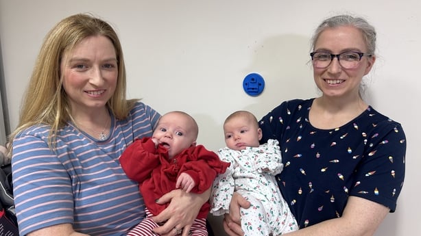 Brenda Byrne and Yvonne Byrne with their babies at a postnatal hub