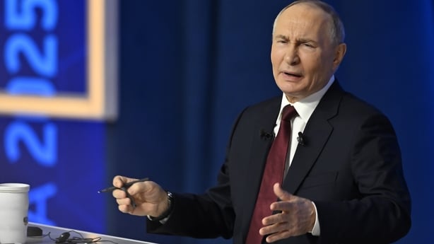 MOSCOW, RUSSIA - DECEMBER 19: Russia's President Vladimir Putin attends annual special televised question-and-answer session and year-end news conference scheduled to take place at the Gostiny Dvor trade and exhibition centre in Russia, Moscow on December 19, 2025. (Photo by Sefa Karacan/Anadolu via