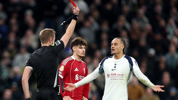 Xavi Simons of Tottenham after red card against Liverpool, Premier League, December 2025