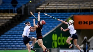 21 December 2025; Patrick Fitzgerald of Ballygunner in action against Daithí Waters, left, and Eoin O'Leary of St Martin's during the AIB GAA Hurling All-Ireland Senior Club Championship semi-final match between Ballygunner and St Martin's at FBD Semple S