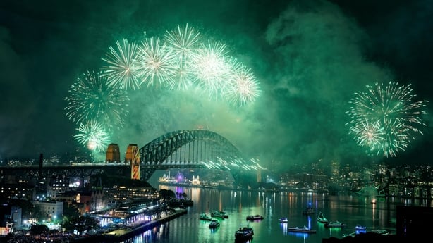 Fireworks light up the sky over the Sydney Harbour Bridge