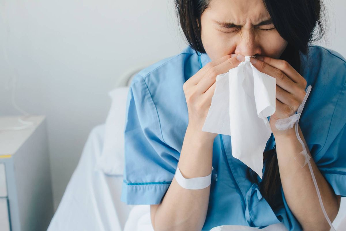 Conceptual of sickness woman feeling when admitted in the hospital.