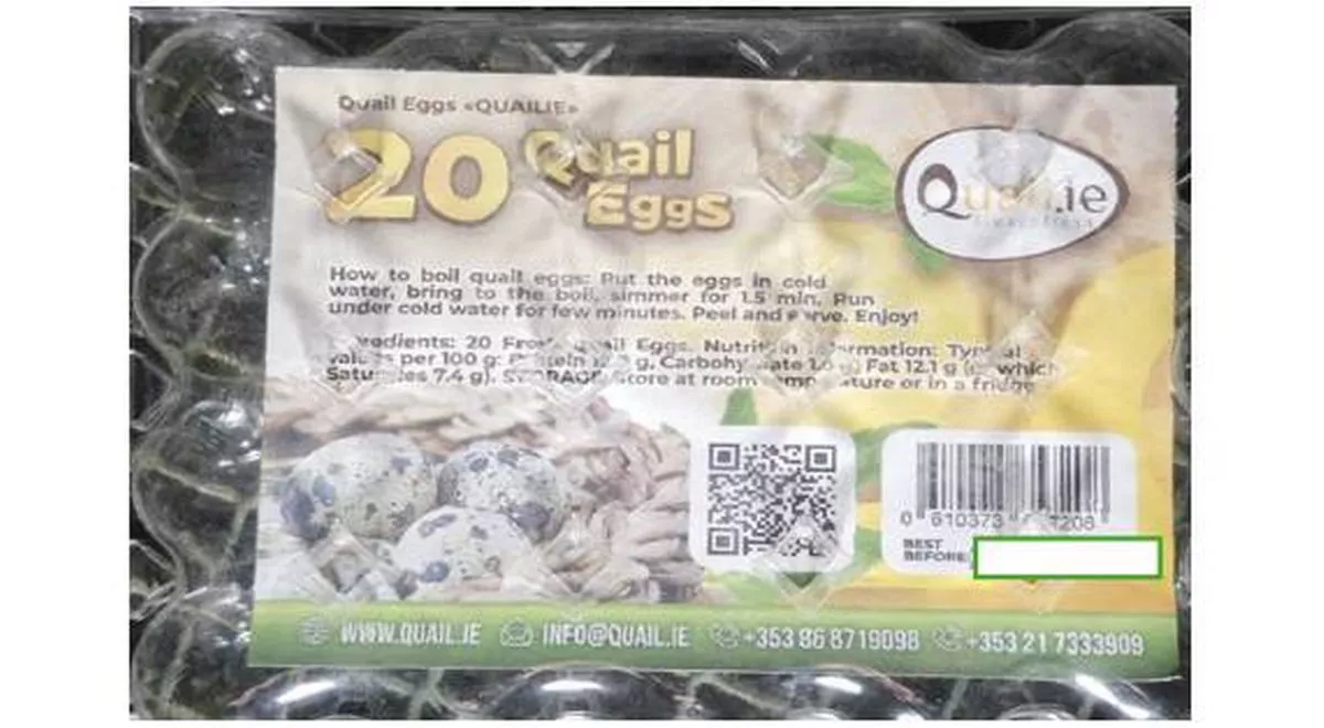 Recall of several batches of Quail.ie Always Fresh 20 Quail Eggs due to the presence of Salmonella