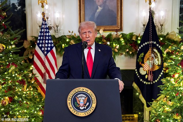 President Donald Trump delivers a televised address to the nation from the White House on Wednesday night, where he claimed his administration is bringing prices down ‘very fast’.