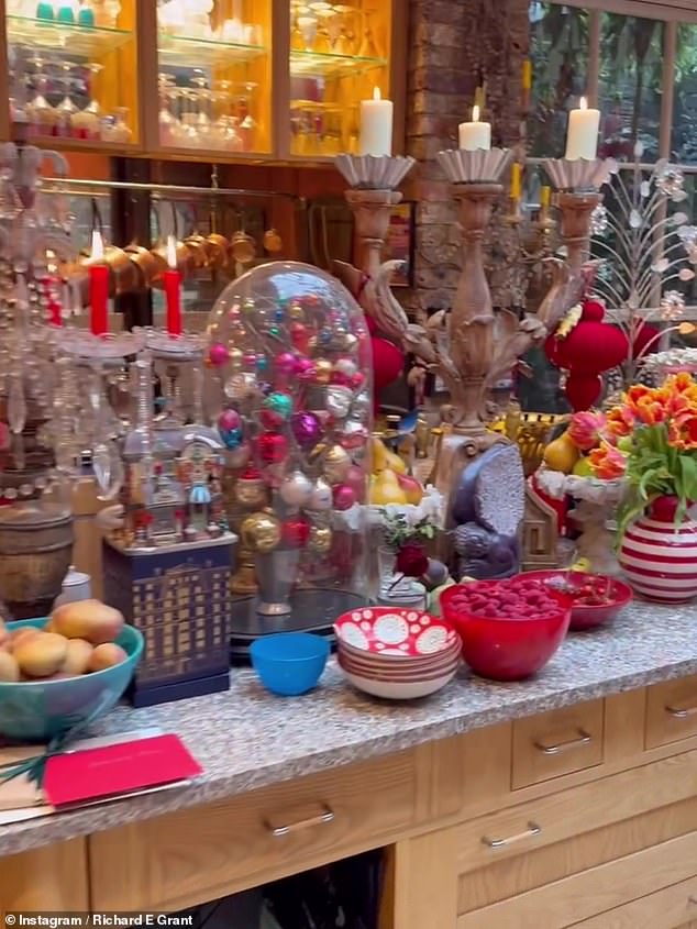 Every inch of table was covered with food and flowers as Richard prepared to welcome guests for his festive meal