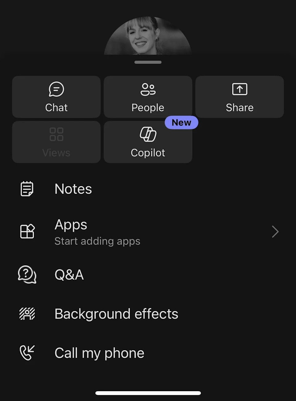 To find the Q&A for a live chat on a Teams Town Hall, select Q&A from the menu seen here.