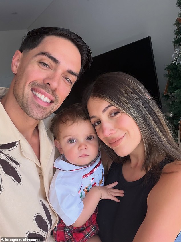 The Wiggles' John Pearce (left) also shared a touching family moment, posting a sweet selfie with his partner and their baby as they marked Christmas together