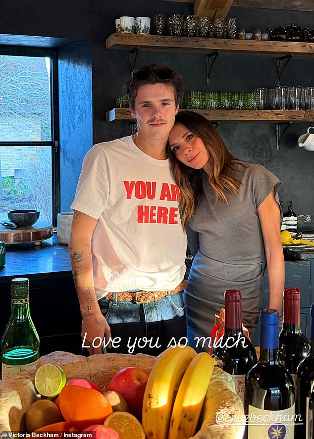 David and Victoria, 51, shared lots of family moments from the close-knit festive celebrations held at their Cotswolds estate (Cruz and Victoria seen)