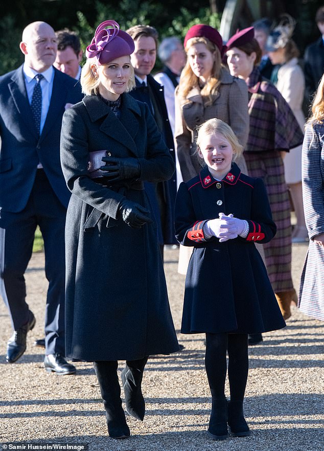 Lena Tindall and Zara Tindall attend the Christmas Morning Service at Sandringham Church on Christmas day