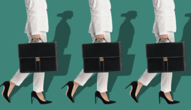 Photo illustration of women holding briefcases walking in a row