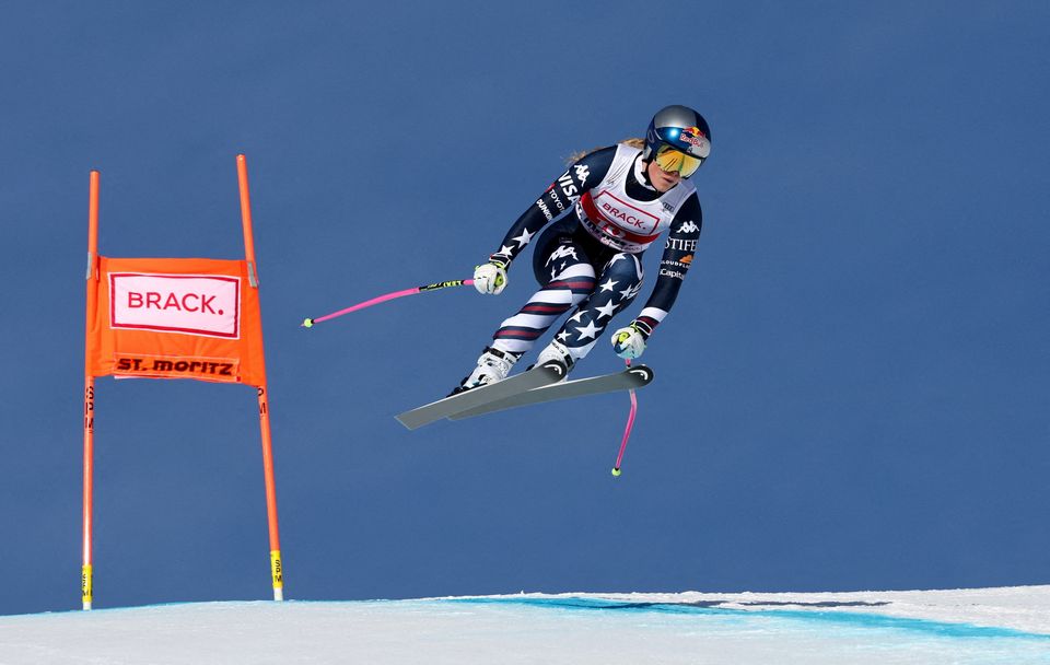 Lindsey Vonn in action during the FIS Alpine Ski World Cup (Women's Downhill) in St Moritz, Switzerland. Photo: Reuters/Denis Balibouse