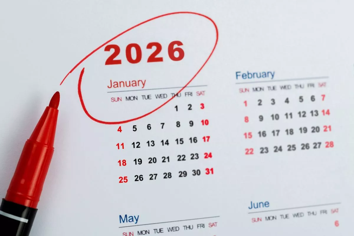Red mark on the calendar at January 2026