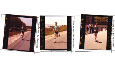 Jonathan Beverly running the Maine Coast Marathon in 1980 wearing well-tested gear