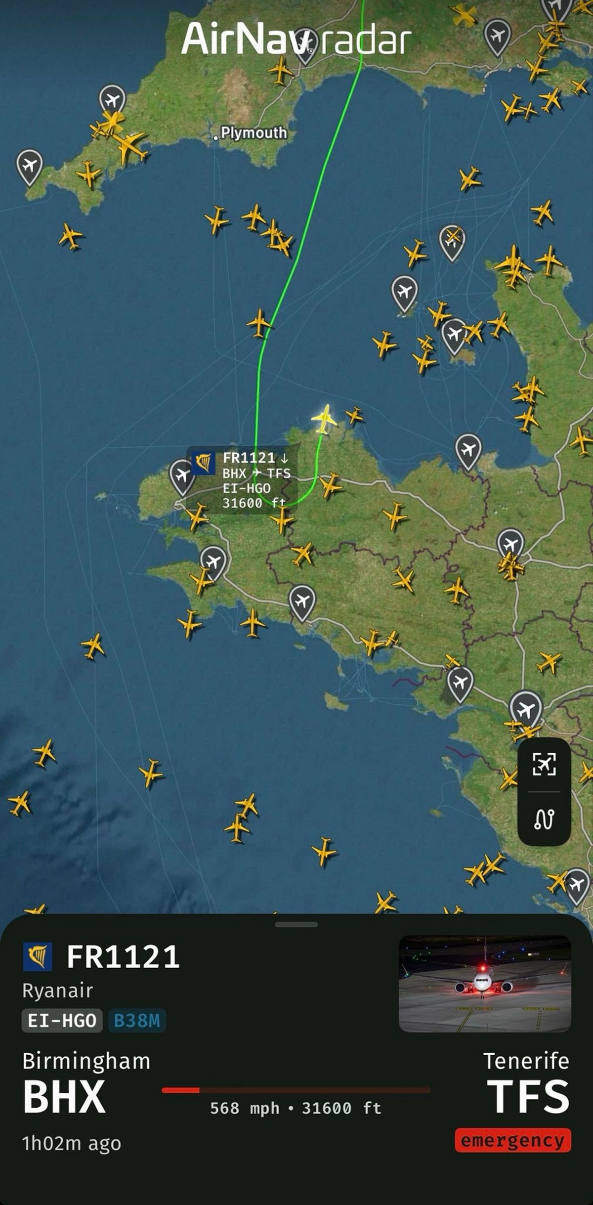 The flight turned around and descended to FL100 (flying at 10,000ft)