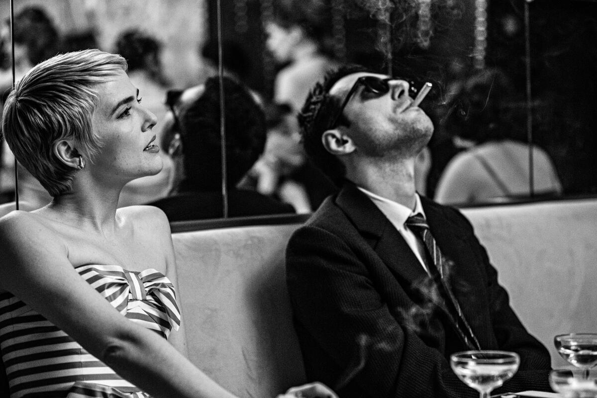 Zoey Deutch as Jean Seberg and Guillaume Marbeck as Jean-Luc Godard in "Nouvelle Vague."