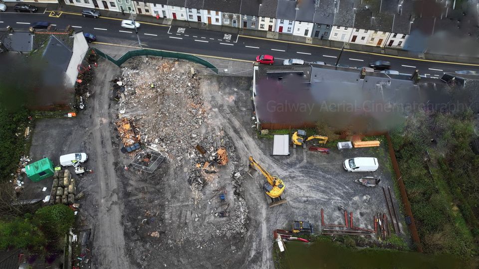 An aerial view of demolished Tonery's Bar in Bohermore, which will see the construction of a major new hotel development PIC CREDIT:
Galway Aerial Cinematography