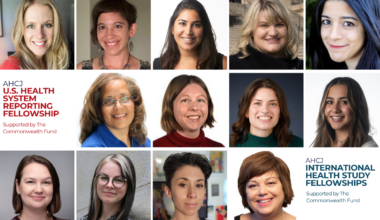 Portraits of the 13 fellows selected for AHCJ