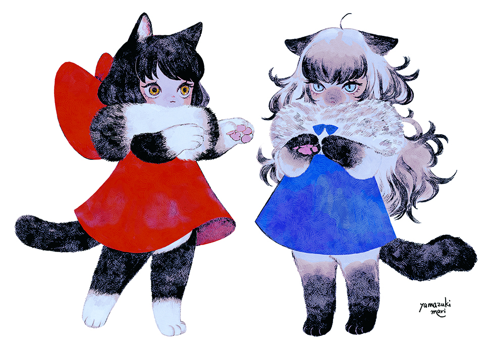 Digital art showing two catlike characters