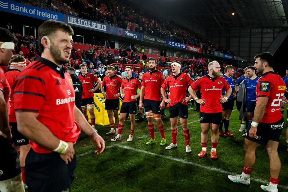 Munster players react after the defeat to Leinster