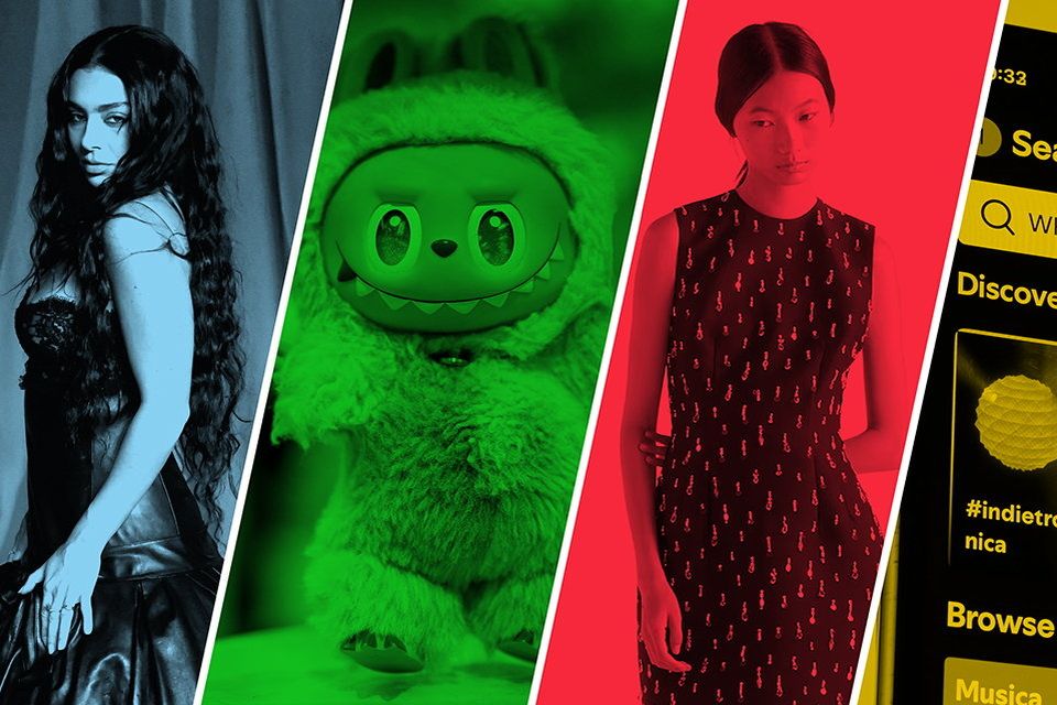 (l-r) Singer Charli XCX has proven to be more than a flash in the pan; the Labubu trend was one of many mini-fads in 2025; the Prada fashion label maintains its cool through integrity; exposure to new artists through Spotify’s Discover Weekly playlist can help predict trends