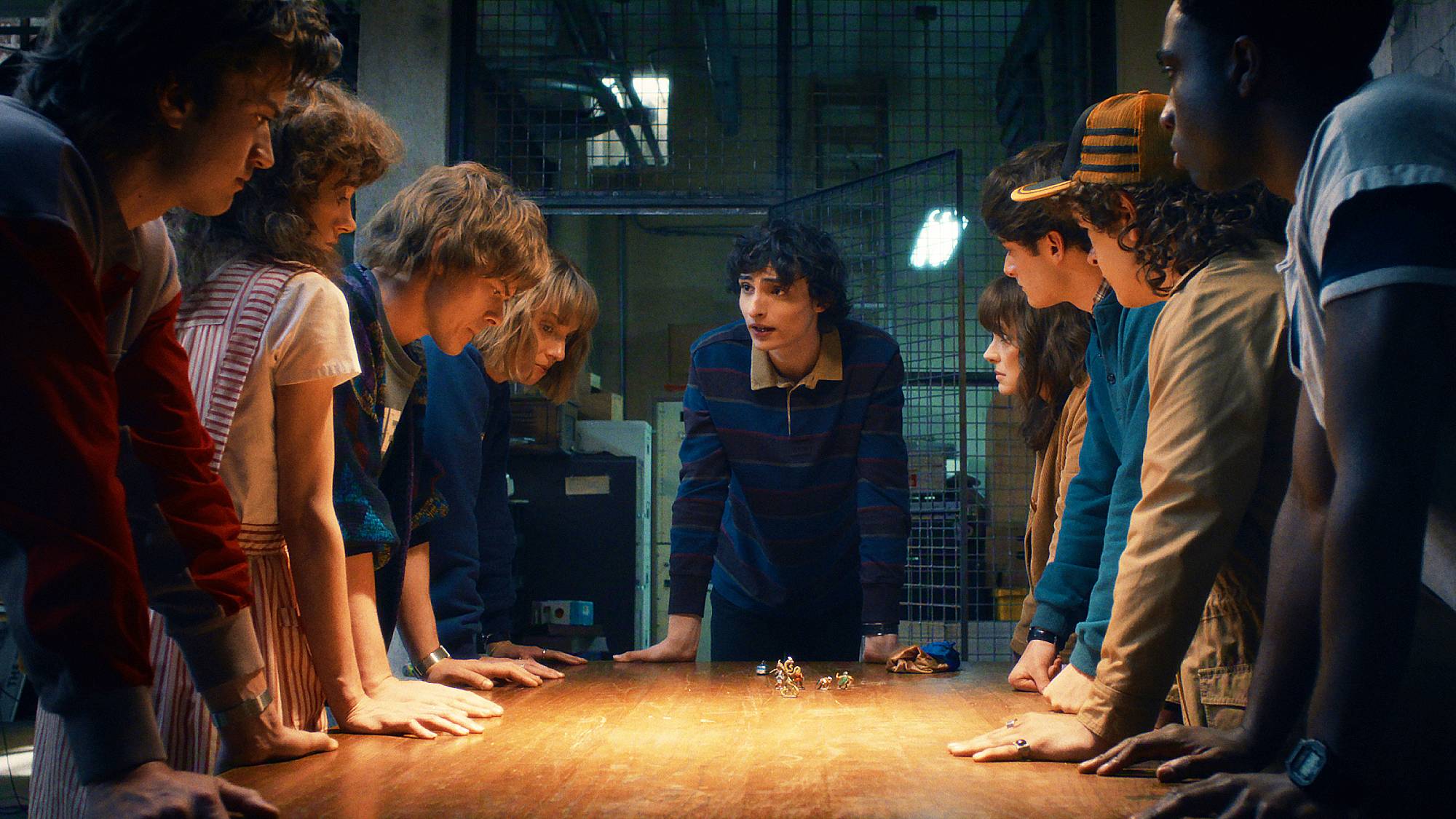 Joe Keery as Steve Harrington, Natalia Dyer as Nancy Wheeler, Charlie Heaton as Jonathan Byers, Maya Hawke as Robin Buckley, Finn Wolfhard as Mike Wheeler, Winona Ryder as Joyce Byers, Noah Schnapp as Will Byers, Gaten Matarazzo as Dustin Henderson, and Caleb McLaughlin as Lucas Sinclair in "Stranger Things" season 5