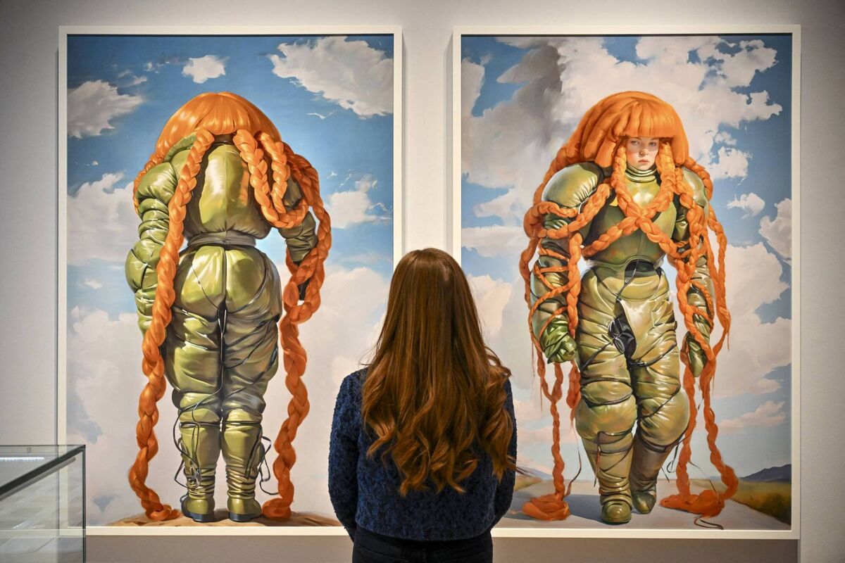 An AI artwork created by Holly Herndon and Mat Dryhurst called 'Embedding Study 1 & 2 (from the xhairymutantx series)' at Christie's in February. Photo: Angela Weiss/AFP 