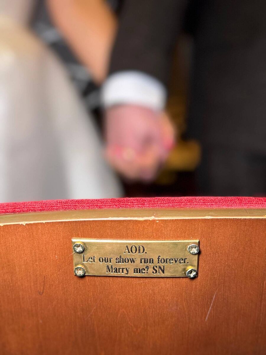 Steve proposed Anna with a sponsored seat at Cork's Everyman Theatre.