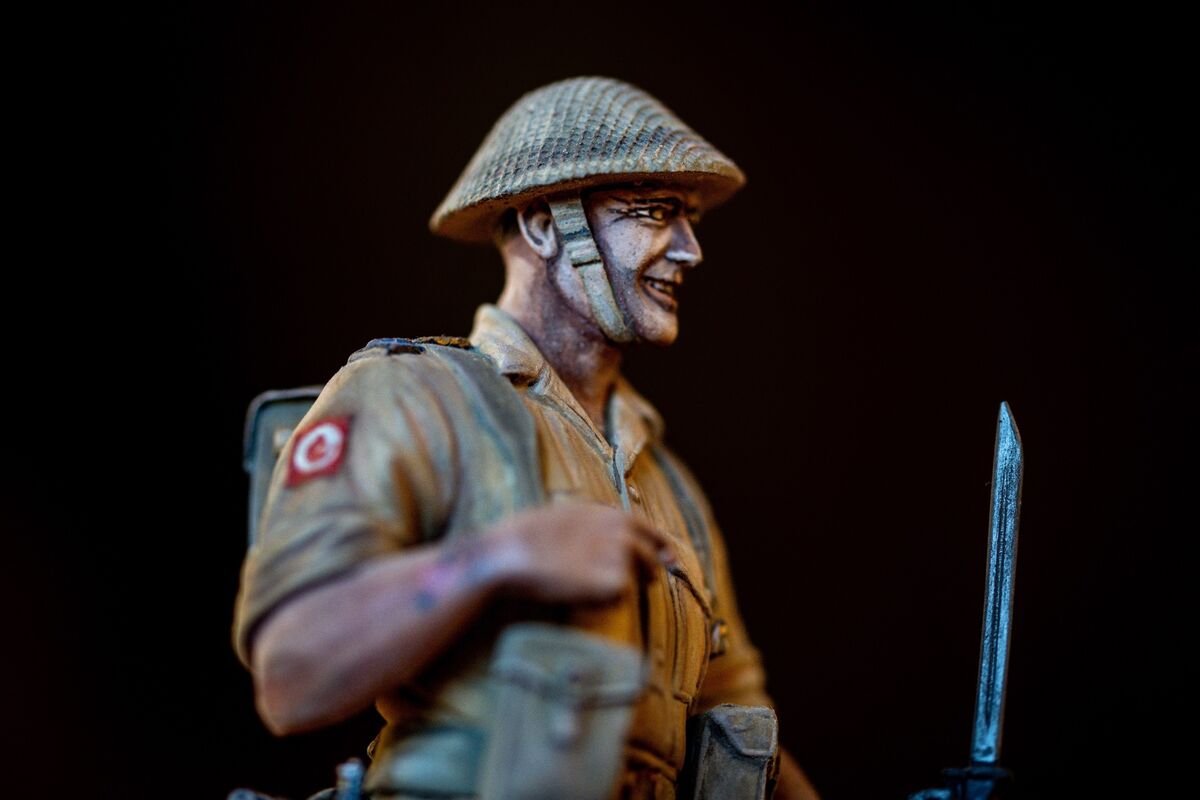 A close-up reveals the extraordinary craftsmanship of David Edwards, with fine paintwork bringing life and realism to a tiny military figure. Picture: Chani Anderson