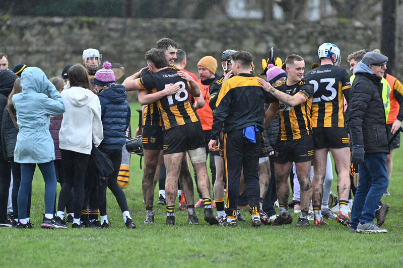  Kilbrittain players celebrate their win over Davidstown-Courtnacuddy in the AIB All-Ireland Club JHC semi-final at Clonmel Sportsfield. Pic: Dan Linehan