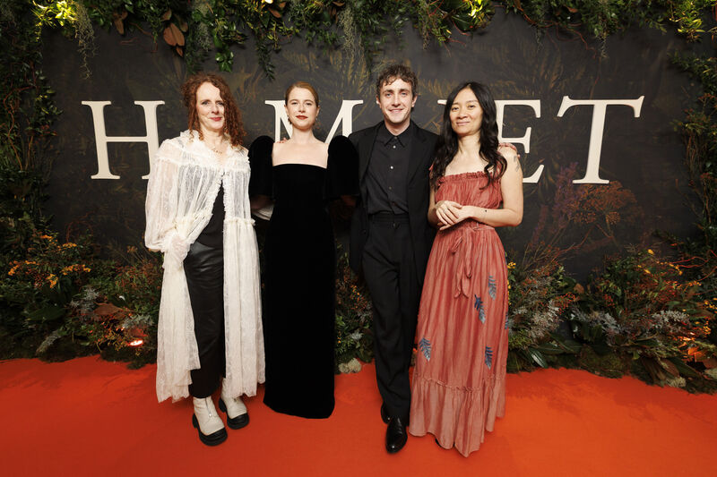 Maggie O’Farrell, Jessie Buckley, Paul Mescal and Chloé Zhao at the Irish premiere of Hamnet. Picture: Andres Poveda