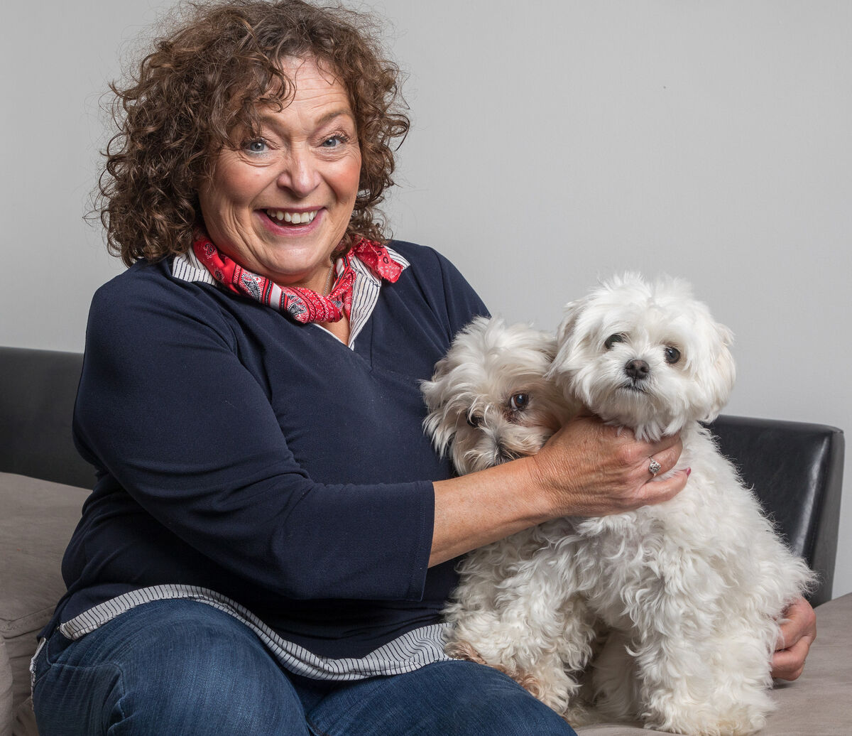 Fionula at home with her dogs Maisy and Pearl in Frankfield, Cork. Picture: David Creedon