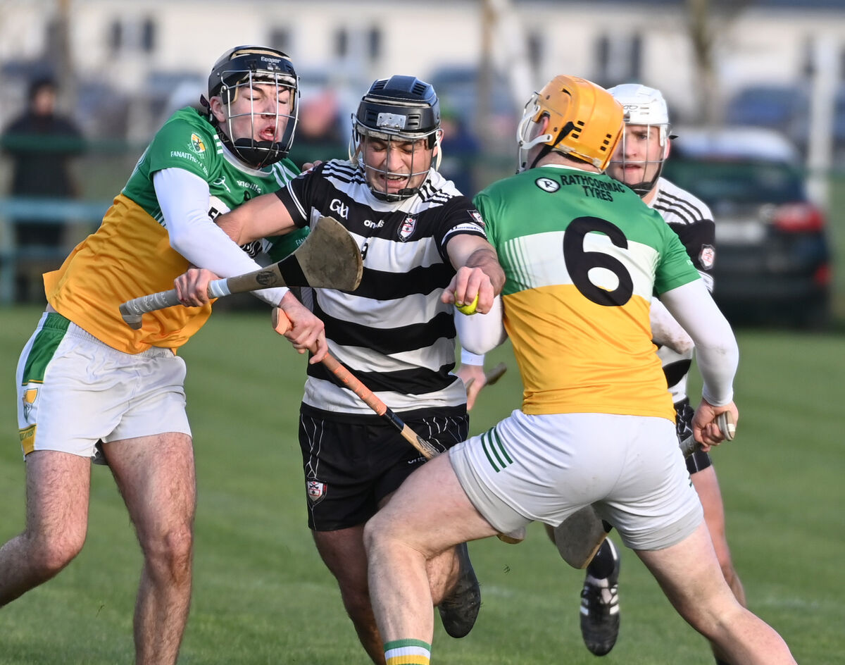 Midleton's Mikey Finn is tackled by Bride Rovers' Cormac O'Sullivan and Cillian Tobin during the Mulcahy Steel East Cork under 21'A' HC final at Aghavine this year. Picture: Eddie O'Hare