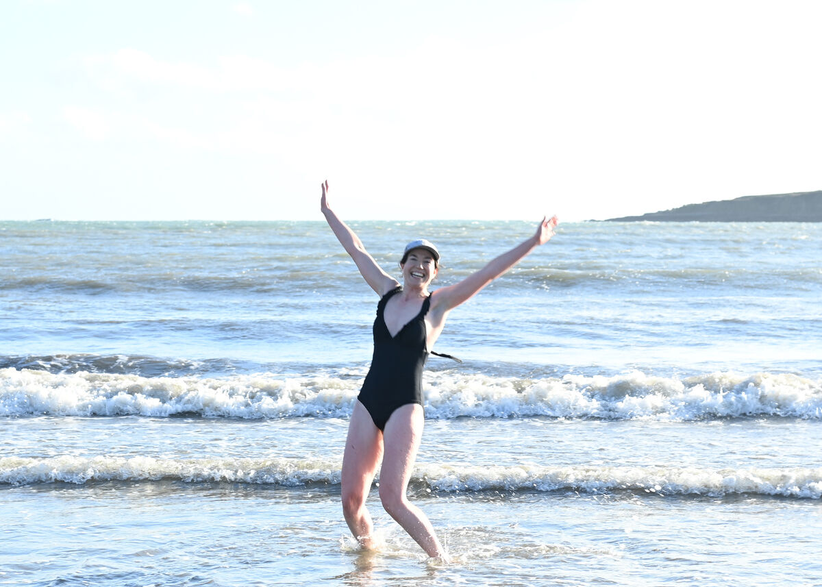 Ailís Crowley from Bandon was one of the last out at the Golden Jubilee Christmas Day Swim at Broadstrand, Courtmacsherry, West Cork. Picture: Martin Walsh