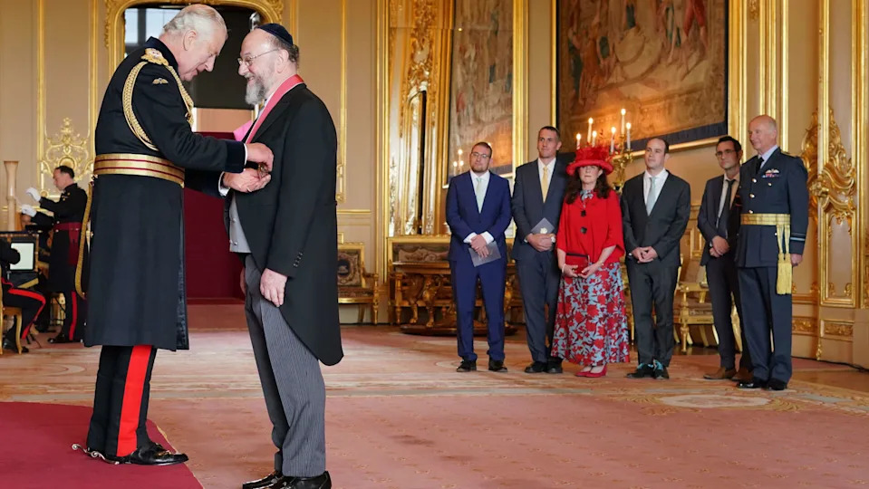 Sir Ephraim Mirvis, from London, is made a Knight Commander of the British Empire by King Charles III at Windsor Castle. The honour recognises services to the jewish community, to interfaith relations and to education. Picture date: Tuesday July 11, 2023.
