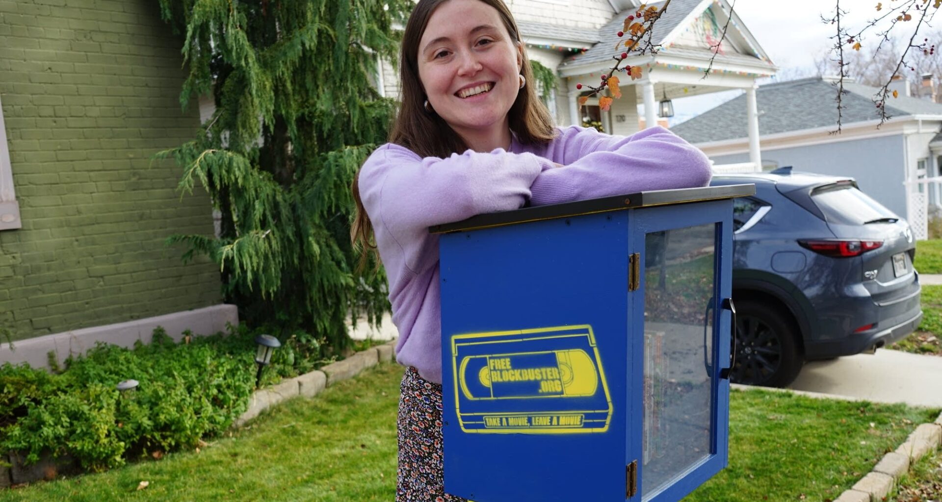 Kate Kowalczik smiles with her Free Blockbuster in Salt Lake City on Dec. 9.