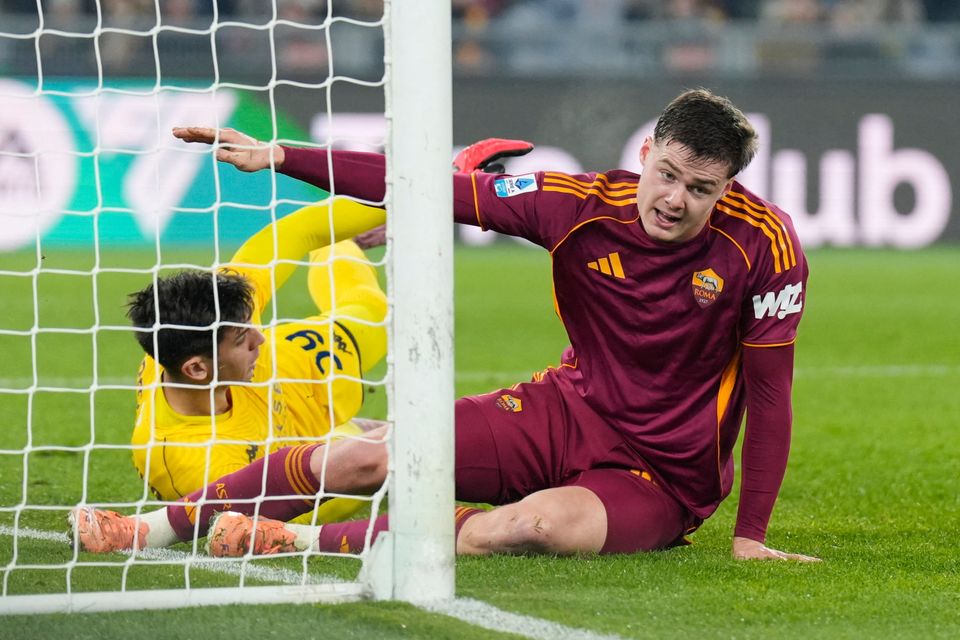 Roma's Evan Ferguson celebrates scoring their third goal