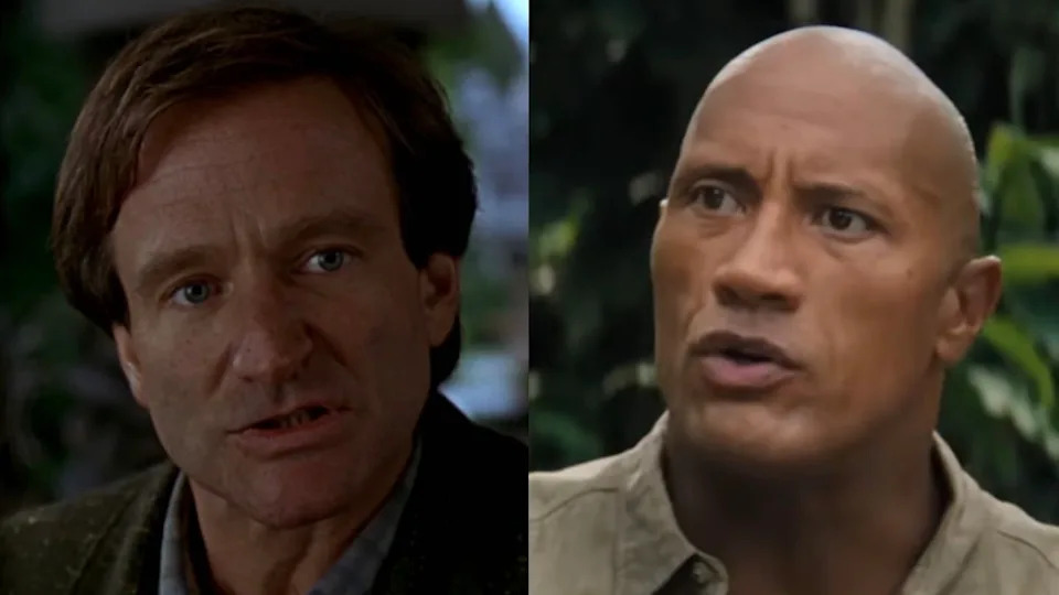  Side by side: Robin Williams in Jumanji, Dwayne Johnson in Jumanji: The Next Level. 