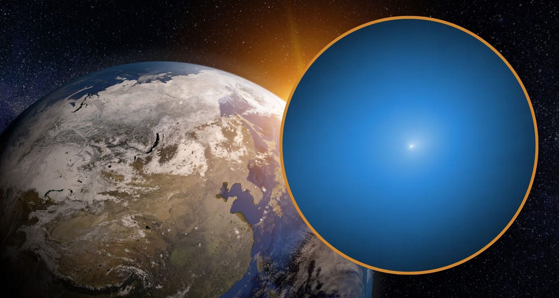 earth in the background on the left and view of interstellar comet 3I/Atlas on the right.