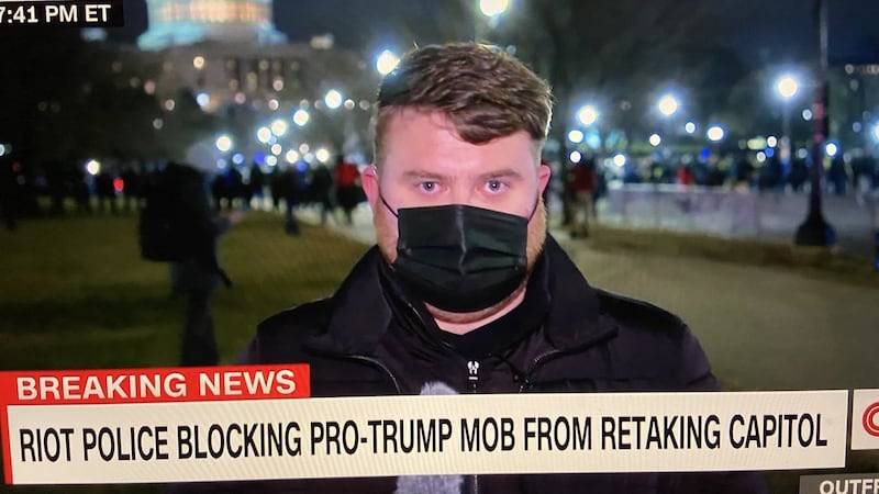 Donie O’Sullivan reporting for CNN from Washington, DC, in January 2021. Photograph:  CNN Screengrab.
