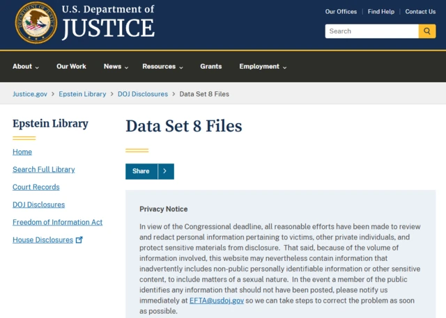 Screenshot of US Department of Justice website