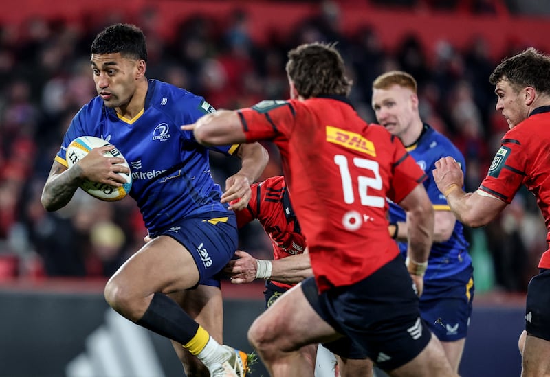 Leinster's Rieko Ioane makes a break at Thomond Park. Photograph: Dan Sheridan/Inpho