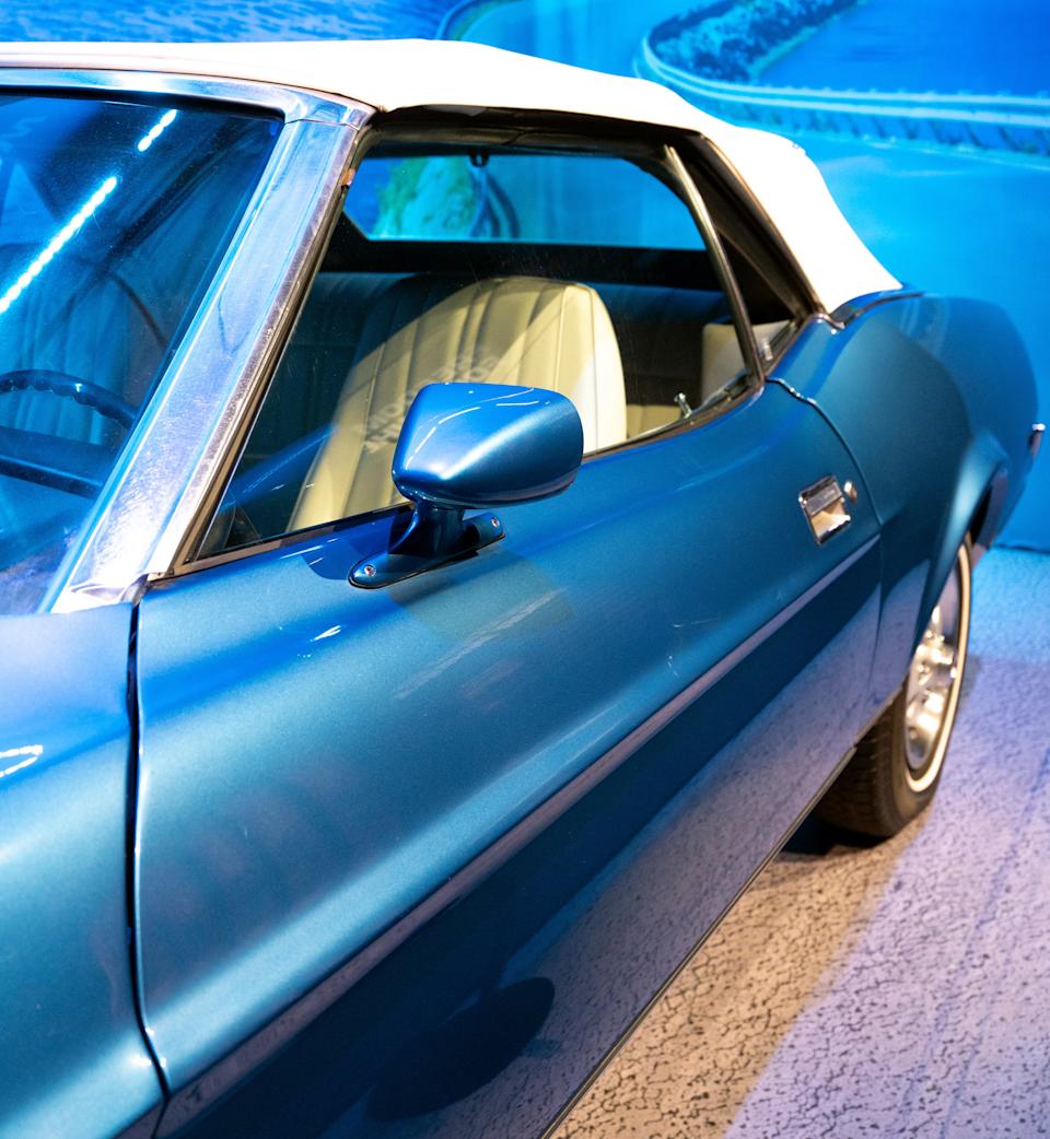 The 1973 Ford Mustang that was used in "The Mary Tyler Moore Show" is seen on display at "American Icon: A Mustang Immersive Experience," on Saturday, Nov. 22, 2025, in Los Angeles.