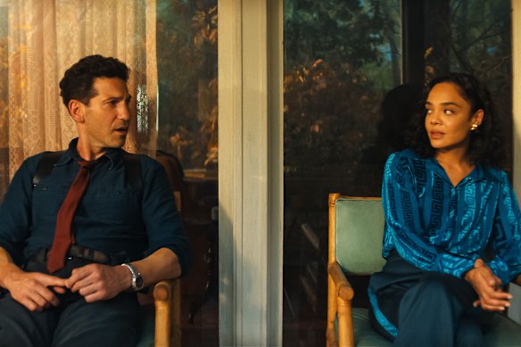 Jon Bernthal as Detective Jack Harper and Tessa Thompson as Anna in His & Hers.