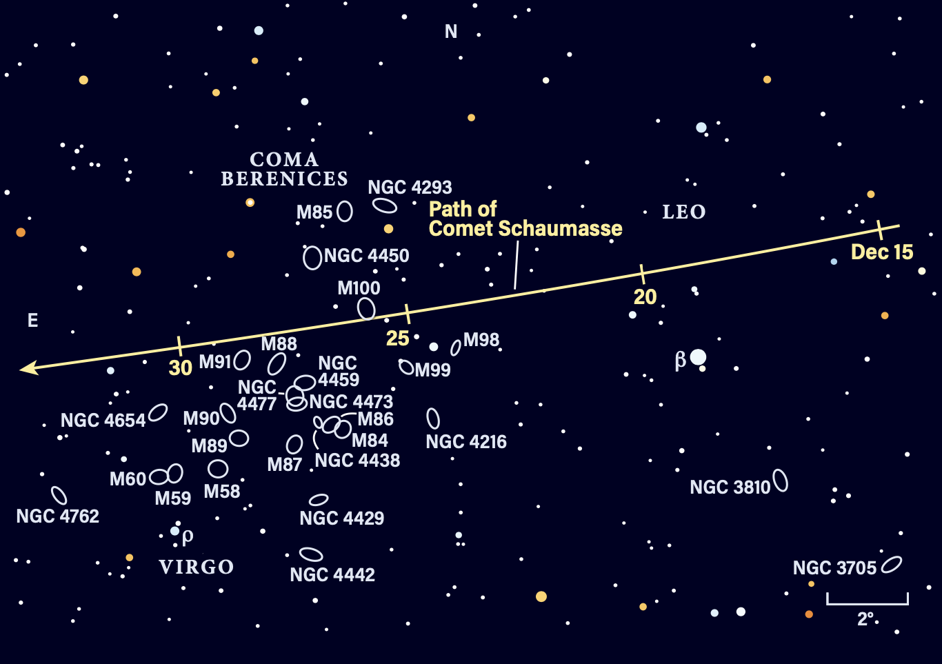 Path of Comet Shaumasse from December 15-31, 2025